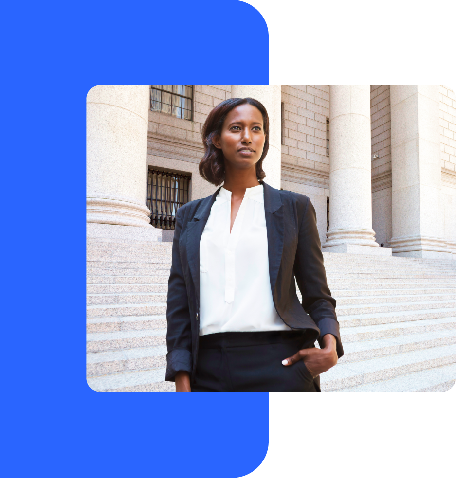 Woman on steps of a government building